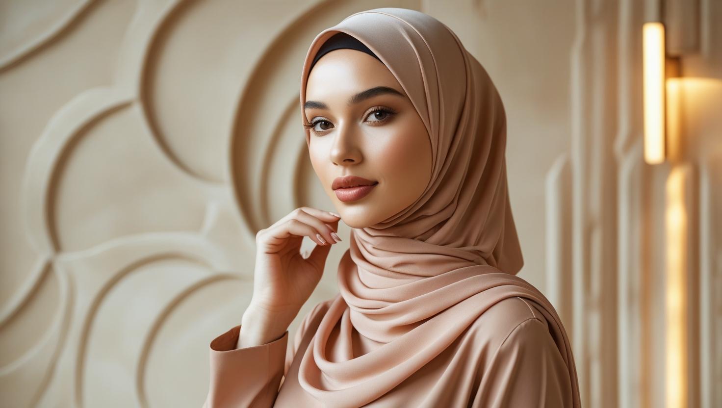 I need website banner picture of muslim hijab product with nice looking background professional model
