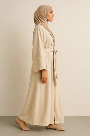 Embroidered Elegance 4-Piece Abaya Set – Soft Cream