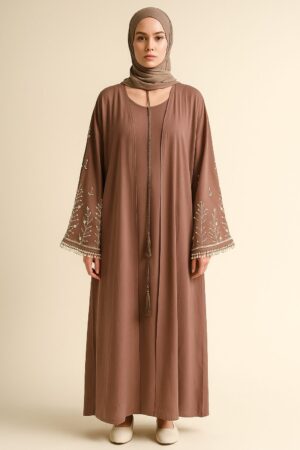 Embellished Taupe Abaya – Elegant & Timeless